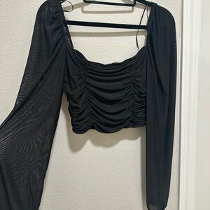 Off the shoulder black chiffon rouched H&M top